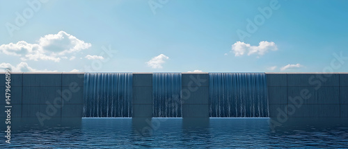 Abstract Concrete Waterfalls Under Bright Sky