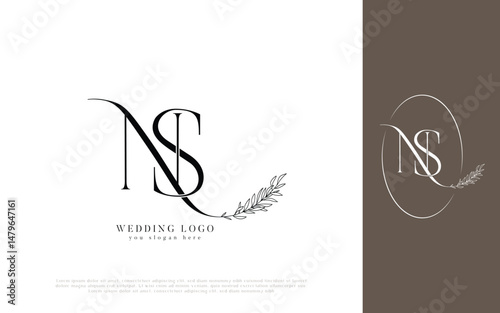 Elegant NS Monogram Wedding Logo with Floral Wreath