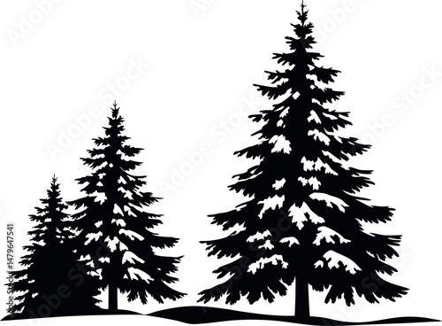 Nature-inspired vector set featuring pine and fir tree silhouettes in black.