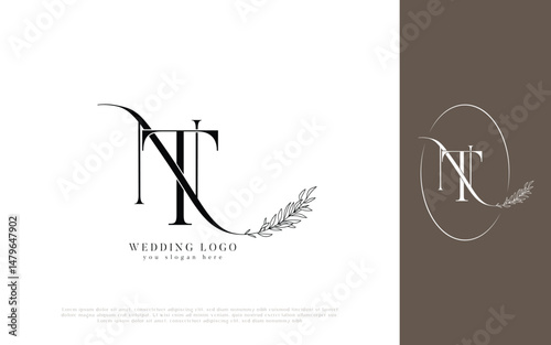 Elegant NT Monogram Wedding Logo with Floral Wreath