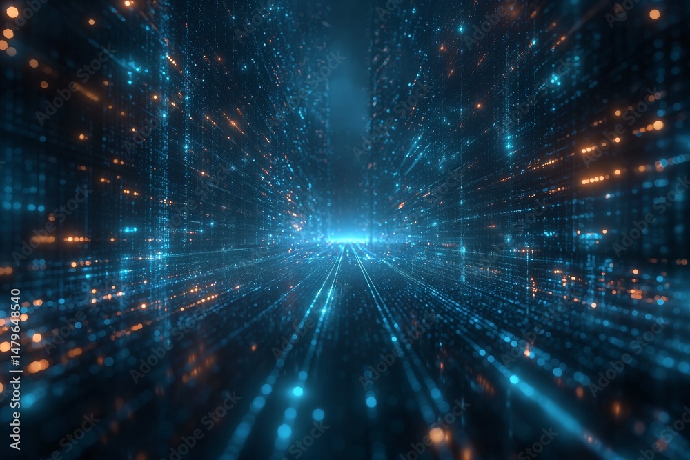 Obraz premium Vibrant virtual world filled with glowing pathways and dynamic data streams