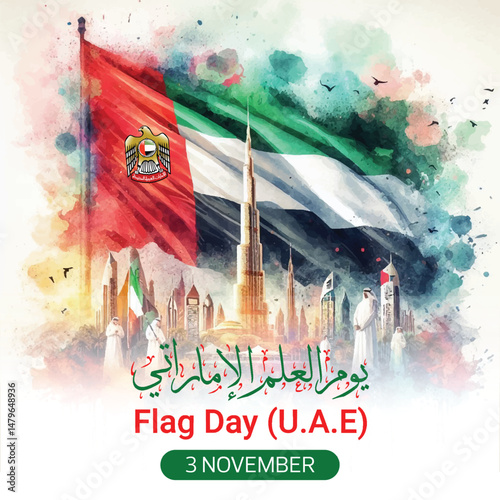 UAE Flag Day Celebration with Emblem and National Flag - 3rd November