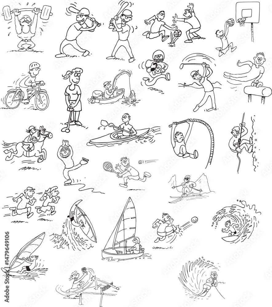 custom made wallpaper toronto digitalcartoon vector illustration of a set of a funny sports activity, a set of drawings of people playing sports