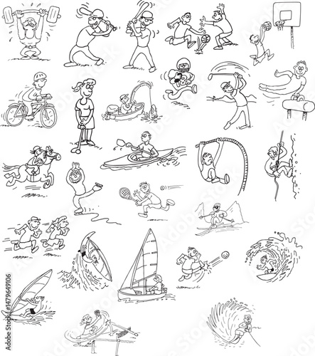Wallpaper Mural cartoon vector illustration of a set of a funny sports activity, a set of drawings of people playing sports Torontodigital.ca