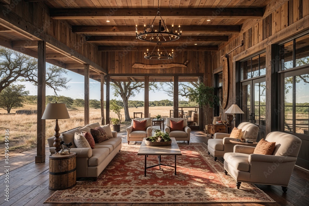 Fototapeta premium Texas Rustic Countryside Weekend Escape with Modern Office Space and Cozy Inns