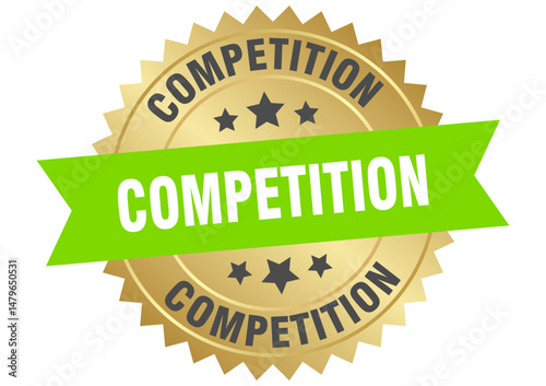 competition. competition round green and gold label isolated on transparent background