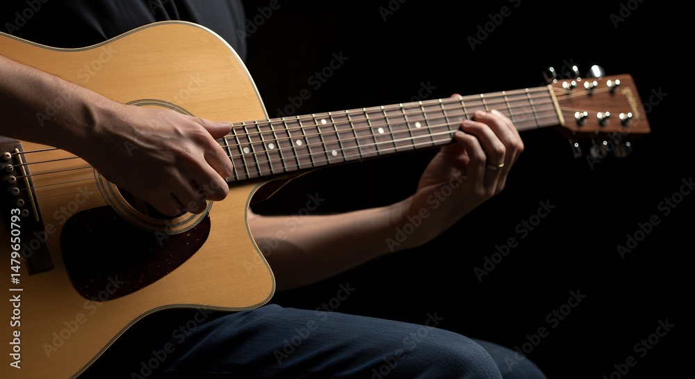 Fototapeta premium Acoustic guitar playing in dark background
