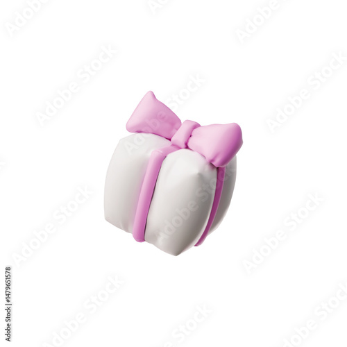 3D inflatable gift box, white with pink bow, balloon.