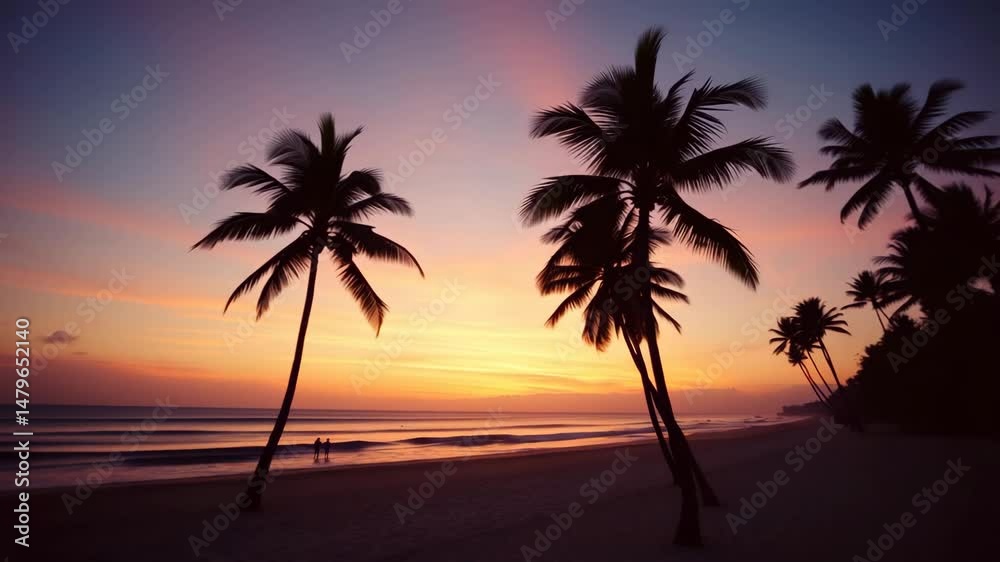 Vaporwave palm trees on the beach at sunset Retrowave background 4K Vaporwave palm trees on the beach at sunset Retrowave background 4K