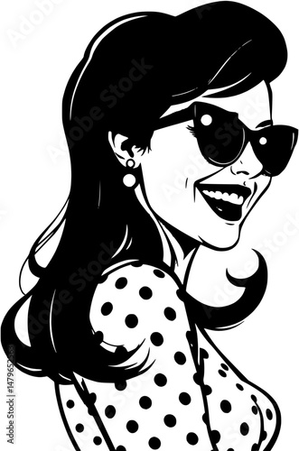 Vintage Cartoon Woman Wearing Polka Dots and Sunglasses