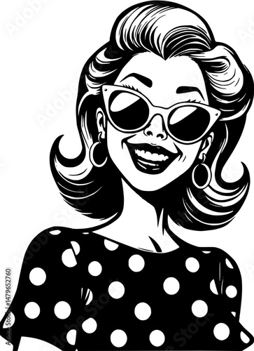 Retro Woman with Polka Dots and Sunglasses