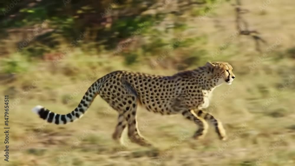 African Cheetah running in full speed on savanna grassland