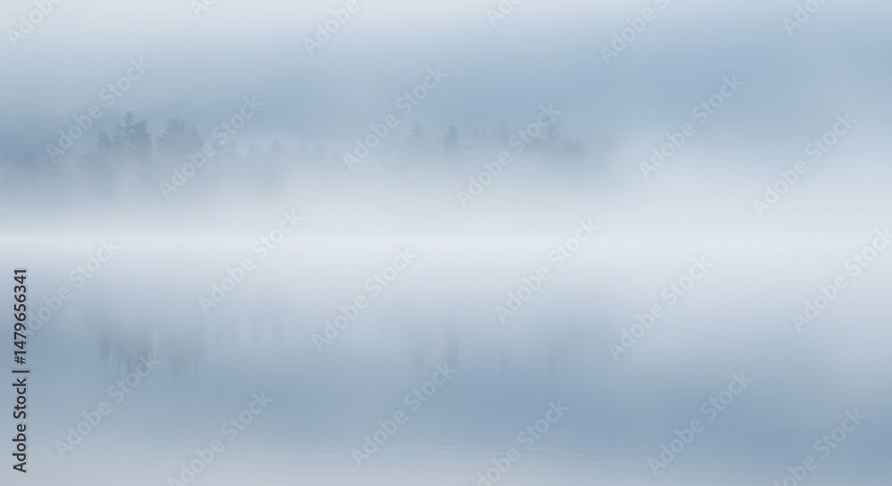 Fototapeta premium Misty lake whispers secrets trees veiled in ethereal embrace