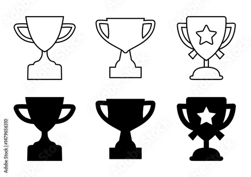 Trophy Icon Set – Award, Achievement, Victory Symbols in Flat Style. Vector Illustration