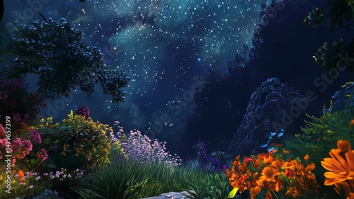 Nighttime garden scene