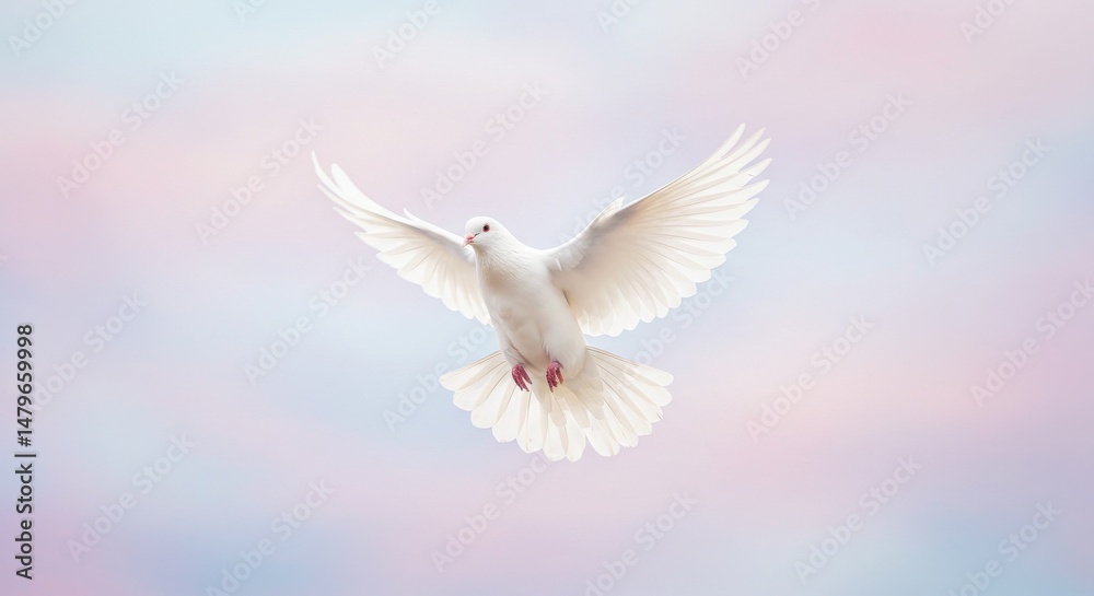 Obraz premium Radiant dove soars against a pastel sky wings spread wide