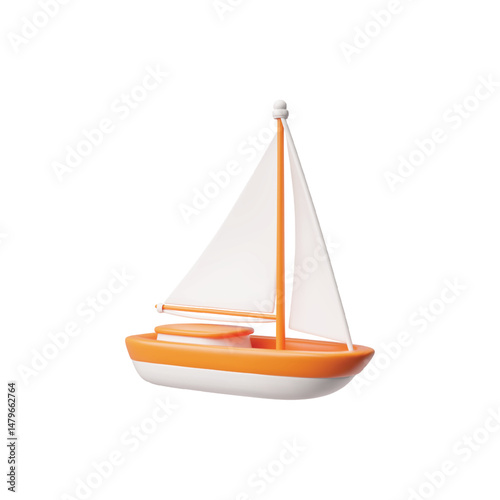 3d vector illustration of sailing ship, isolated icon.