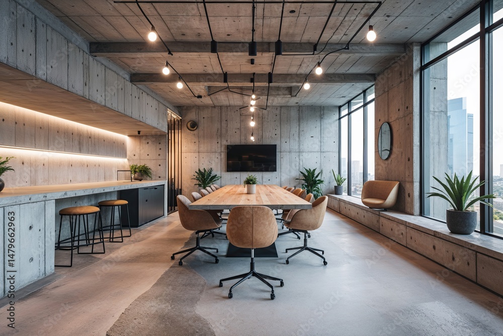 Stylish Minimalist Concrete Coworking Office Design Featuring Modern Furniture and Vibrant Atmosphere Stylish Minimalist Concrete Coworking Office Design Featuring Modern Furniture and Vibrant Atmosphere