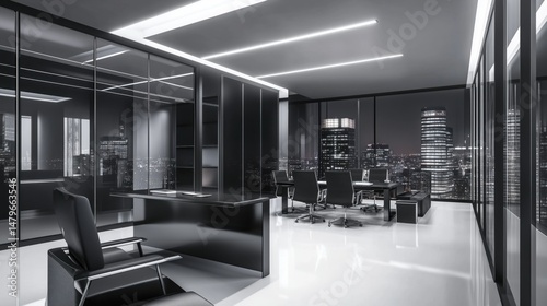 Sunlit Open-Plan Office with Modern Workstations and Glass Walls