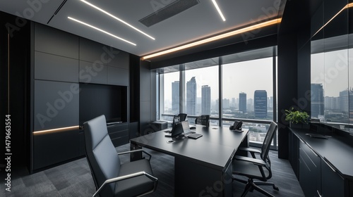 Sunlit Open-Plan Office with Modern Workstations and Glass Walls