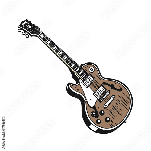 Guitars vector art illustration. Electric and acoustic, bass, Cartoon music instrument, rock jazz guitar silhouette, music band guitars set of different colors vector.