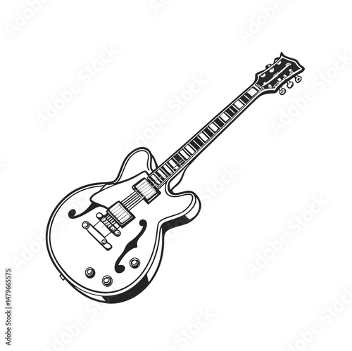 Guitars vector art illustration. Electric and acoustic, bass, Cartoon music instrument, rock jazz guitar silhouette, music band guitars set of different colors vector.