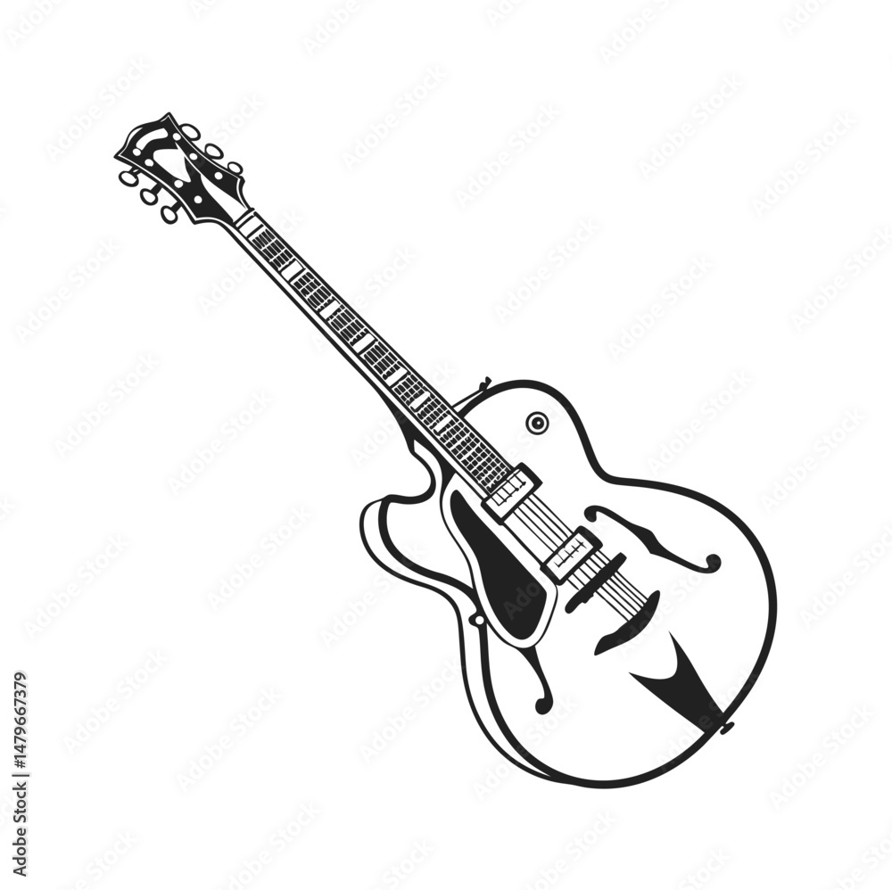 Fototapeta premium Guitars vector art illustration. Electric and acoustic, bass, Cartoon music instrument, rock jazz guitar silhouette, music band guitars set of different colors vector.
