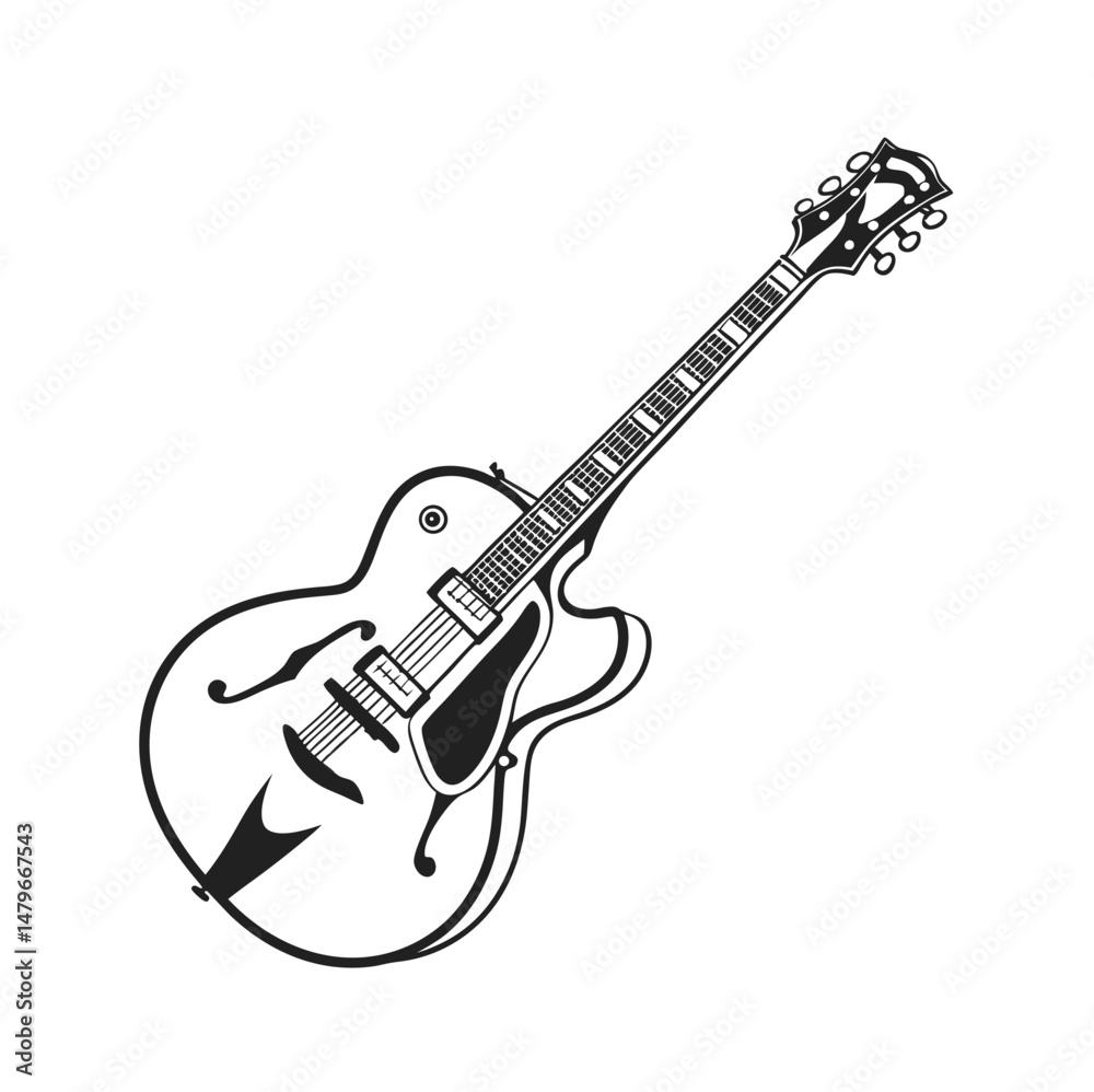 Fototapeta premium Guitars vector art illustration. Electric and acoustic, bass, Cartoon music instrument, rock jazz guitar silhouette, music band guitars set of different colors vector.