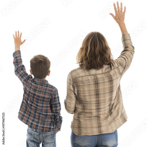 family with arms raised on transparent png background