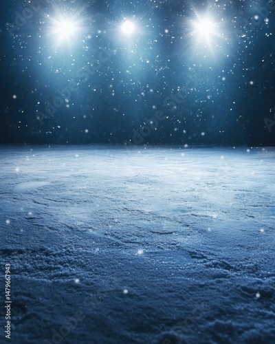 Wallpaper Mural Snowy landscape with bright light shining down on the ground during a winter night with falling snow in a cold environment Torontodigital.ca