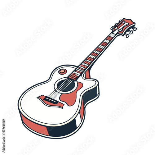 Guitars vector art illustration. Electric and acoustic, bass, Cartoon music instrument, rock jazz guitar silhouette, music band guitars set of different colors vector.