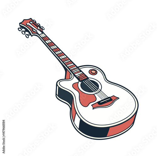 Guitars vector art illustration. Electric and acoustic, bass, Cartoon music instrument, rock jazz guitar silhouette, music band guitars set of different colors vector.