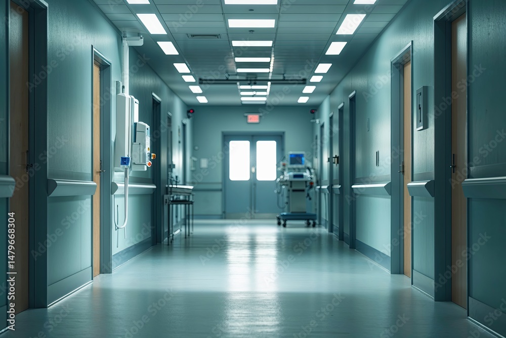 Dimly Lit Corridor in a Clean Medical Setting Dimly Lit Corridor in a Clean Medical Setting