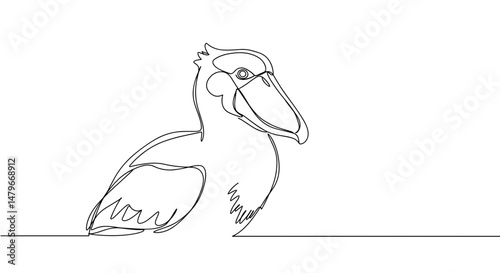 Single line drawing of a pelican with a prominent beak  
