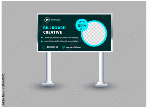 Billboard Template Design Blue Cyan Outdoor advertising Vector Illustration