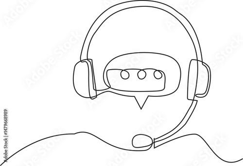 Single one line drawing online support service with headphones. Customer service concept. Continuous line draw design graphic vector illustration. editable stroke.