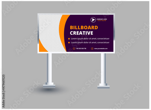 Billboard Template Design Purple And Orange Outdoor advertising Vector Illustration