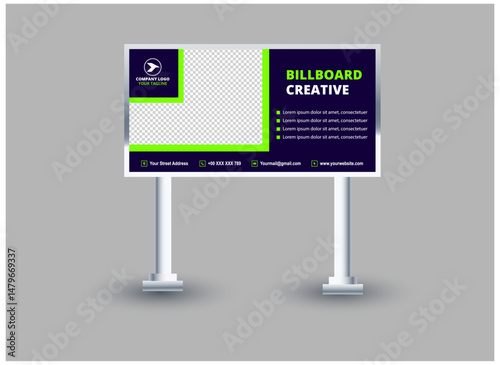 Billboard Template Design Blue And Green Outdoor advertising Vector Illustration