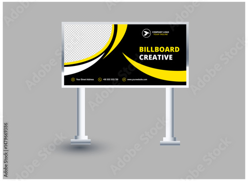 Billboard Template Design Black And Yellow Outdoor advertising Vector Illustration