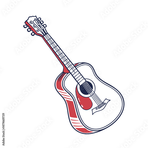 Guitars vector art illustration. Electric and acoustic, bass, Cartoon music instrument, rock jazz guitar silhouette, music band guitars set of different colors vector.