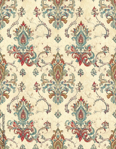 vintage pattern, art nouveau 1890 Paisley, seamless wallpaper background texture 