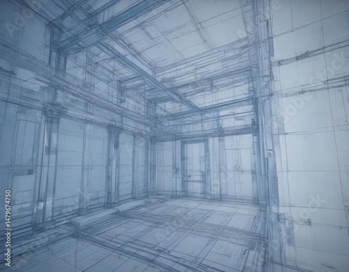 Blueprint overlayed with faded blue photo effect, architectural lines visible ,  photo effect,  construction