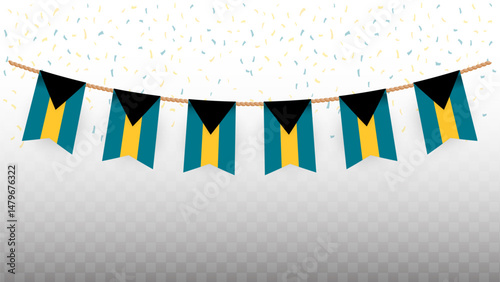 Vector illustration of the country flag of Bahamas with confetti on transparent background. hanging flag for Independence Day celebration