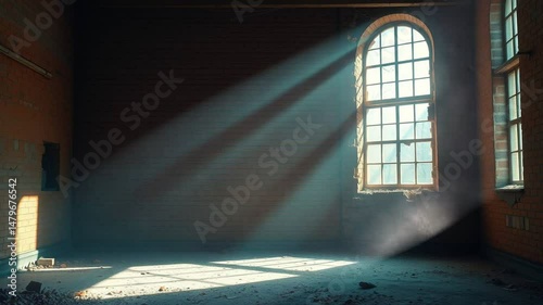 Wallpaper Mural Sunlight Through Window Illuminates Abandoned Room with Fallen Debris – Interior of Deserted Brick Building at Sunrise Torontodigital.ca