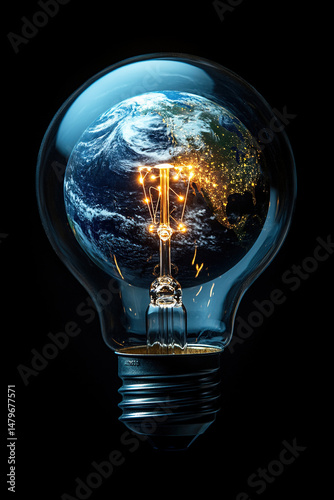 Light bulb shaped like planet Earth symbolizes ecological awareness and sustainability efforts