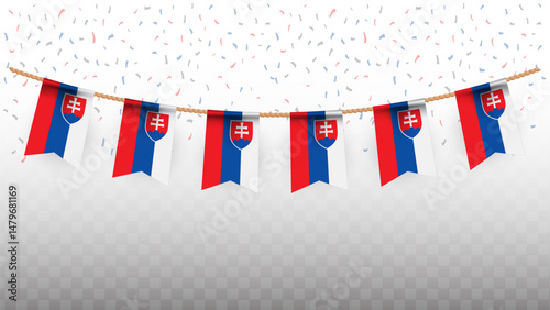 Vector illustration of the country flag of Slovakia with confetti on transparent background. hanging flag for Independence Day celebration