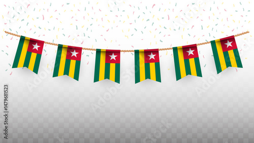 Vector illustration of the country flag of Togo with confetti on transparent background. hanging flag for Independence Day celebration