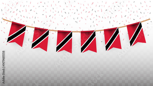 Vector illustration of the country flag of Trinidad and Tobago with confetti on transparent background. hanging flag for Independence Day celebration