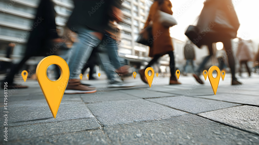 Fototapeta premium of professionals with sharp digital map and location pins