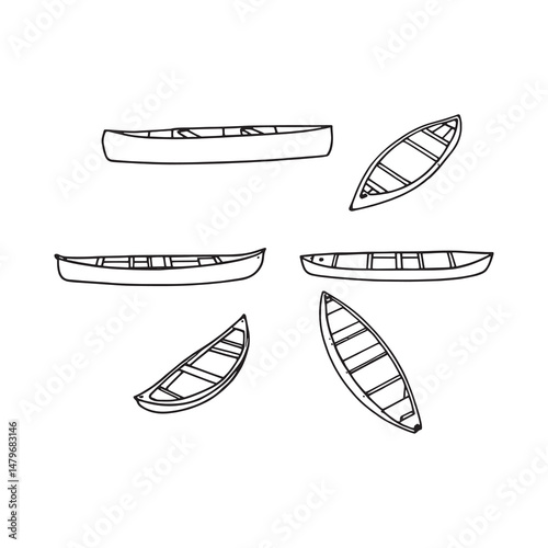 Minimalist line art of traditional wooden rowboat